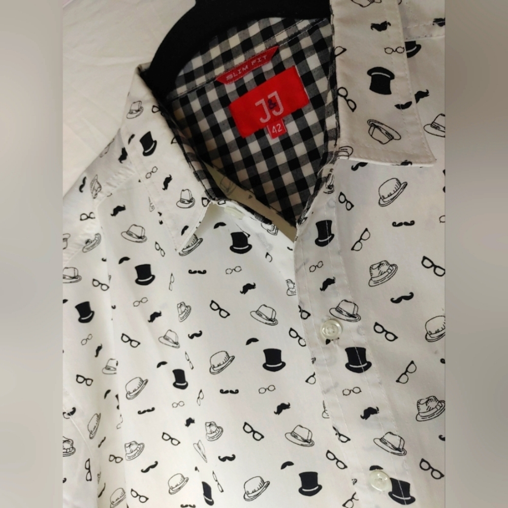 Vintage Retro J&J Boy Men's Slim Fit 42 Print Short Sleeve Button Shirt Golf D5